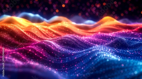 Abstract Colorful Wavy Surface with Sparkling Lights