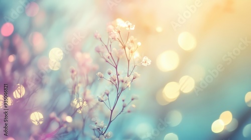 Soft, dreamy floral background with delicate blooms and colorful bokeh lights, perfect for spring or nature-themed projects.