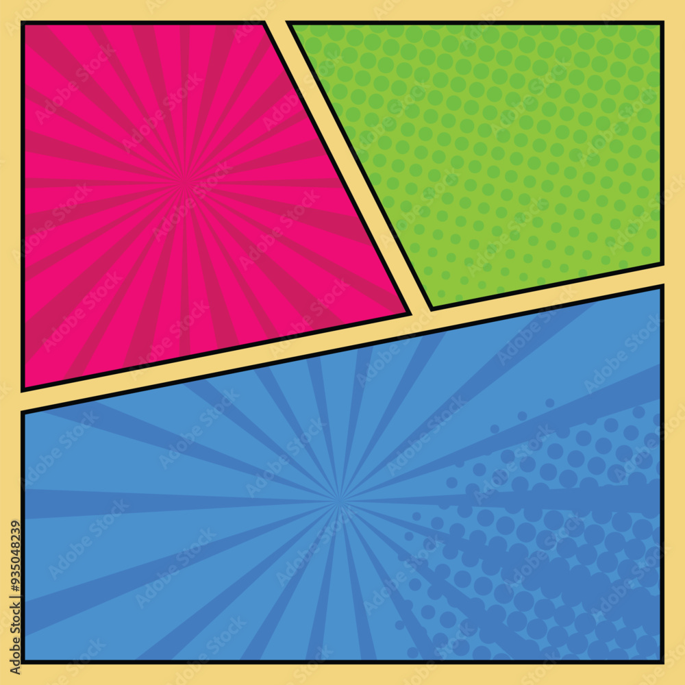 Fototapeta premium Comic book page divided by lines. comic pop art colorful background template. retro background mockup. comics template. vector illustration