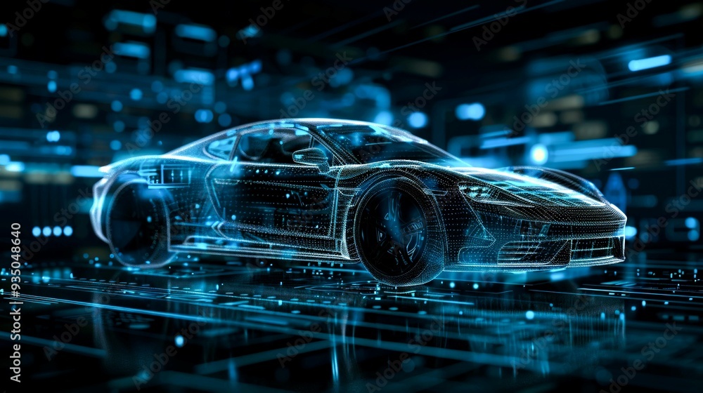 Digital Wireframe Representation of a Modern Sports Car Digital Wireframe Representation of a Modern Sports Car