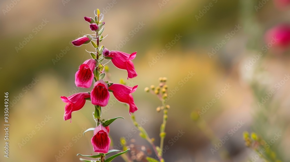 A tight shot of a pink blossom atop its stem, surrounded by distant flowers; background softly blurred A tight shot of a pink blossom atop its stem, surrounded by distant flowers; background softly blurred