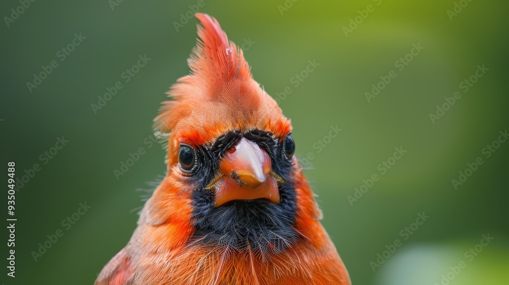A tight shot of a bird with an orange and black visage against a blurred background A tight shot of a bird with an orange and black visage against a blurred background