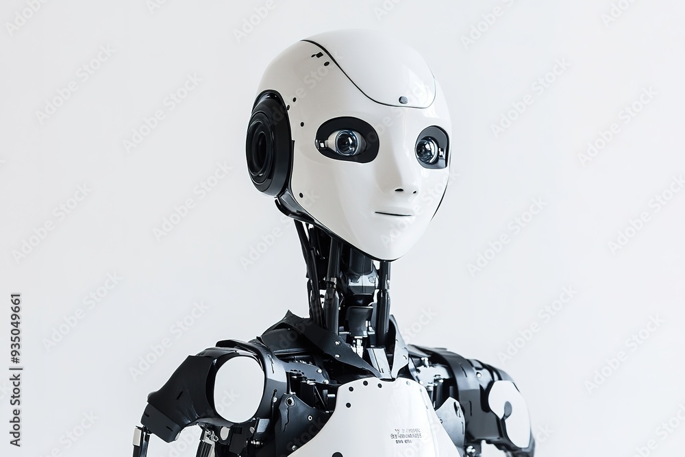 White humanoid robot with a curious expression and advanced desi White humanoid robot with a curious expression and advanced desi