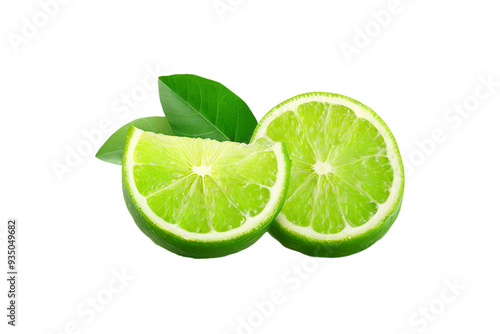 Fresh Lime with leaf or slice lime isolated on alpha layer white background