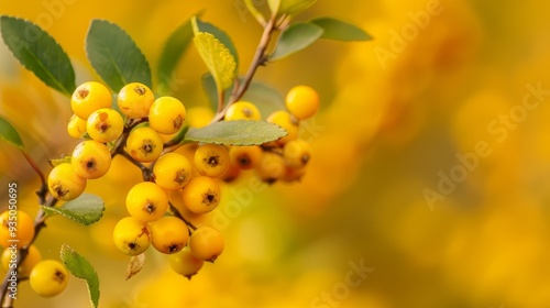 Wallpaper Mural several clusters of golden fruits dangle from verdant branches against a backdrop of sunlit, yellow autumn foliage Torontodigital.ca