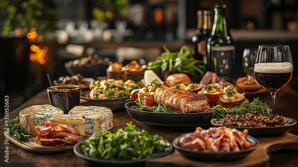 A beautifully arranged table with an assortment of gourmet dishes, showcasing fine dining and culinary excellence. A beautifully arranged table with an assortment of gourmet dishes, showcasing fine dining and culinary excellence.