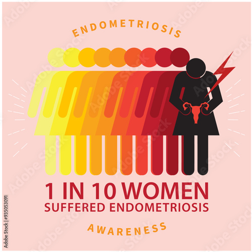 Statistic 1 in 10 women suffered endometriosis in pink illustration