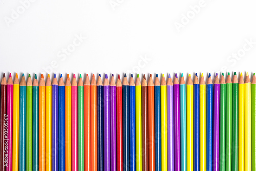 Colorful Pencils Border on White Background