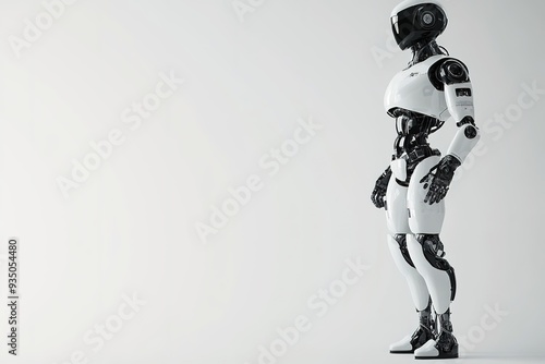 Futuristic robot standing against plain background