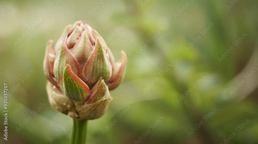 A tight shot of a flower bud with out-of-focus leaves at the back Background features an out-of-focus tangle of leaves A tight shot of a flower bud with out-of-focus leaves at the back Background features an out-of-focus tangle of leaves