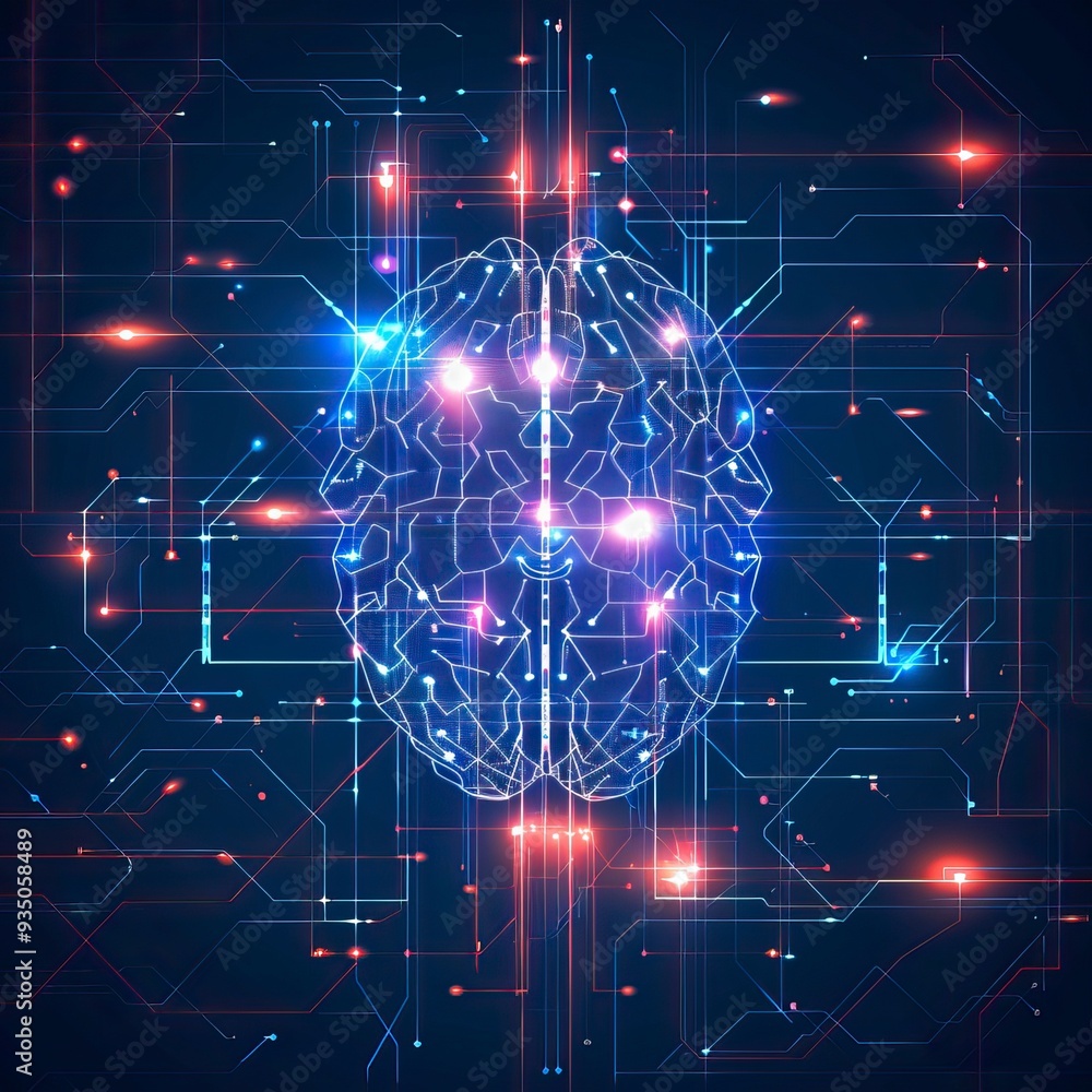Fototapeta premium human brain on technology background represent artificial intelligence and cyber space concept 