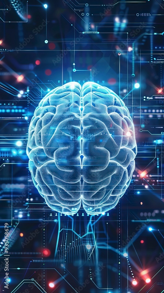 Fototapeta premium human brain on technology background represent artificial intelligence and cyber space concept 