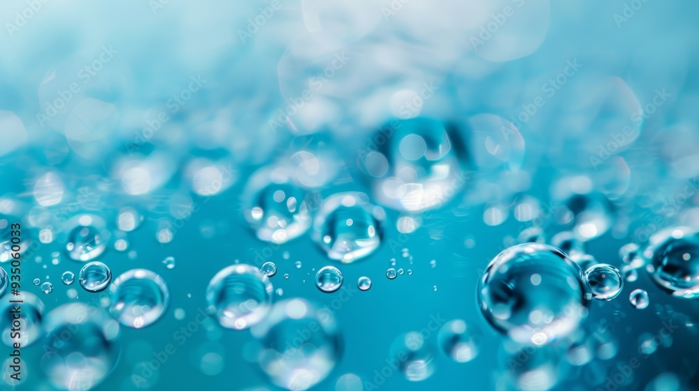 A tight shot of water droplets hovering above a tranquil pool, backdrop of a clear blue sky A tight shot of water droplets hovering above a tranquil pool, backdrop of a clear blue sky