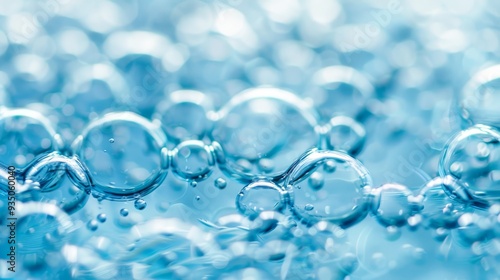  A cluster of bubbles hovering above blue water teeming with numerous smaller bubbles on a blue surface