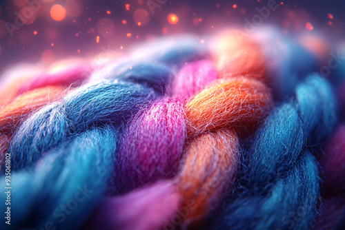 Soft fabric strands under microscope magnification revealing the weave pattern, realistic, high detail, 8k