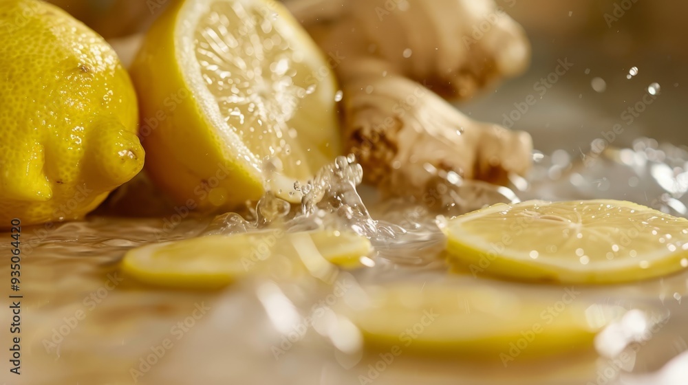 A table holds a bunch of lemons, ginger in another batch nearby A table holds a bunch of lemons, ginger in another batch nearby