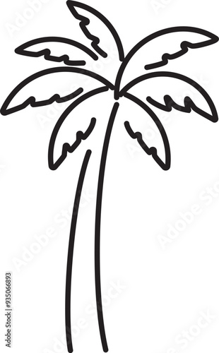 Abstract simple palm tree, black outlined illustration. Minimalistic thick line design.