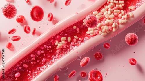 Artery cutaway with cholesterol levels labeled from low to high, cholesterol levels, artery cutaway, visual guide to cholesterol impact photo