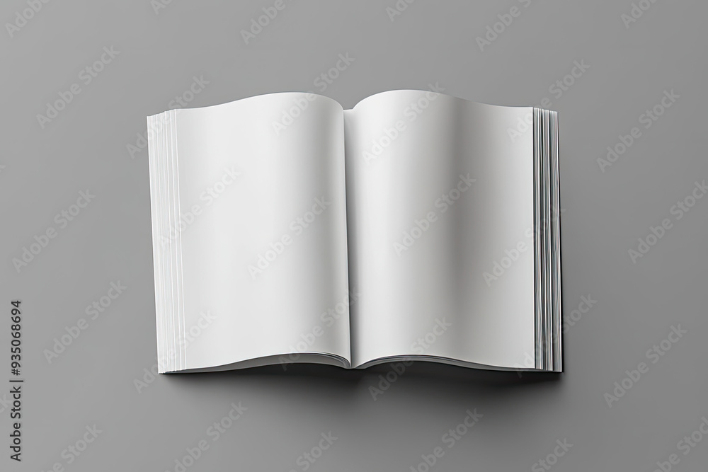 Realistic open white book mockup on a gray background, 3D rendering illustration of a blank magazine with empty pages. Created with Ai Realistic open white book mockup on a gray background, 3D rendering illustration of a blank magazine with empty pages. Created with Ai