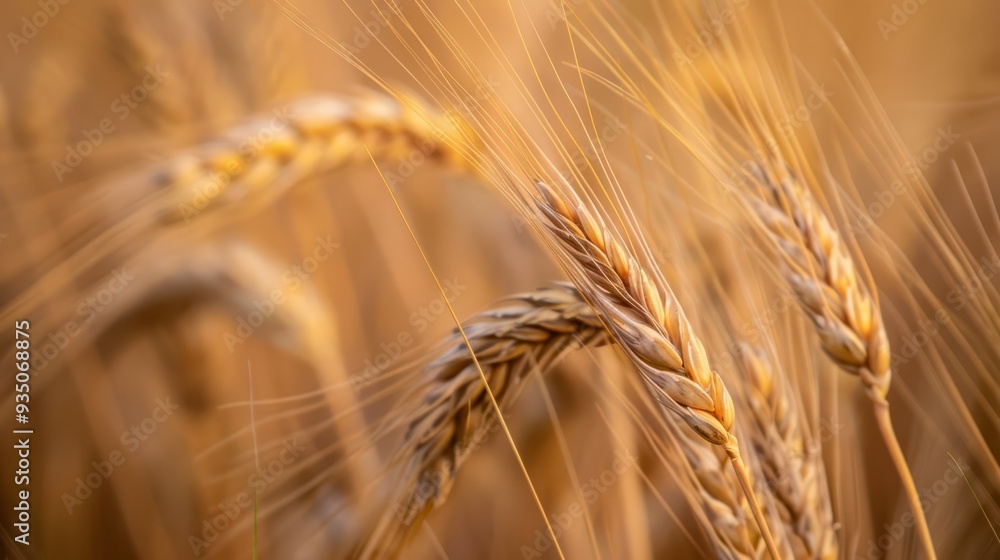 A close-up of ripe wheat clusters in a field, ready for harvest A close-up of ripe wheat clusters in a field, ready for harvest