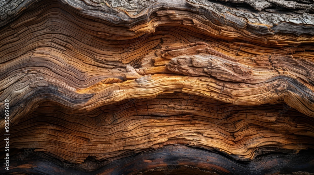 foreground boasts intricate wood layers, while background showcases another tree trunk foreground boasts intricate wood layers, while background showcases another tree trunk