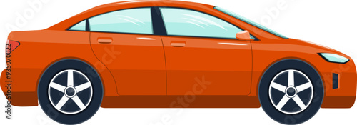 Side view of coupe car in red color isolated on the white background. Modern urban transport design. Automobile industry, flat vector graphic.