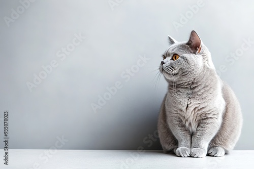 Wallpaper Mural Gray cat sitting and looking sideways on white surface Torontodigital.ca