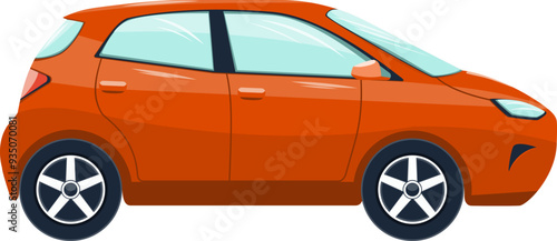 Side view of hatchback car in red color isolated on the white background. Modern urban transport design. Automobile industry, flat vector graphic.