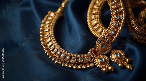 Indian traditional gold jewellery of a Hindu Married.generative.ai