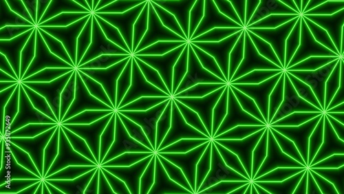 Abstract glowing green neon mandala loop out pattern illustration background. 