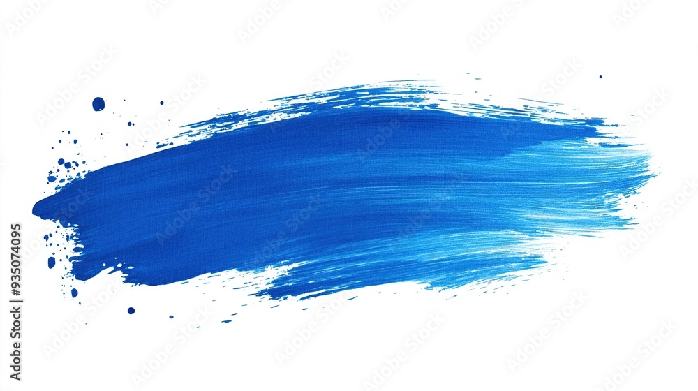 Abstract Blue Paint Stroke on White Background. Blue watercolor. A blue ink swatch. AI generated image.
