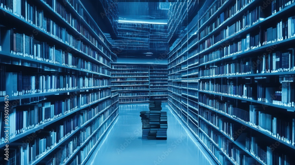 Library Interior: Blue Hues and Endless Books Library Interior: Blue Hues and Endless Books