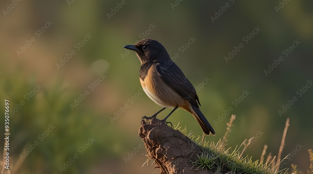 Pied Bush chat in the grassland forest.generative.ai Pied Bush chat in the grassland forest.generative.ai