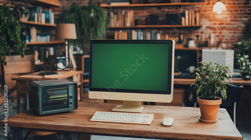 Modern Workspace with Green Screen Computer for Your Design Projects