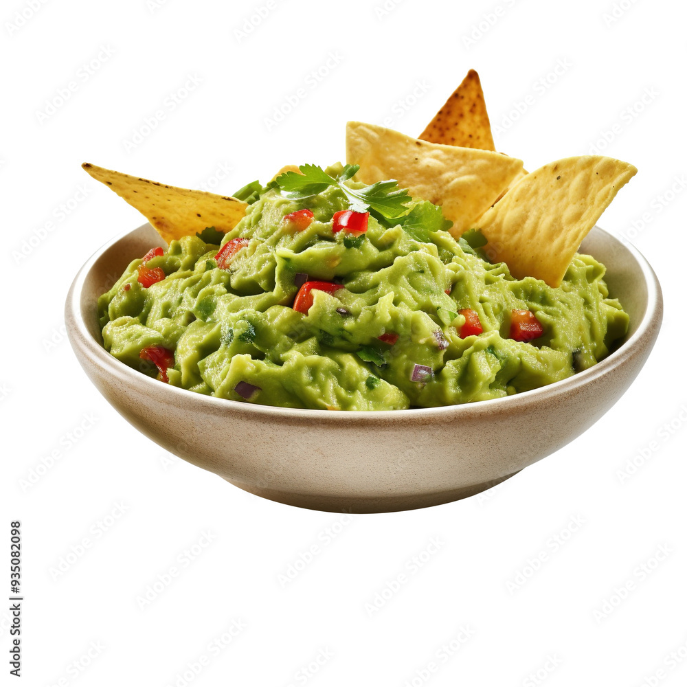 Guacamole and Tortilla Chips, on isolated transparent background Guacamole and Tortilla Chips, on isolated transparent background