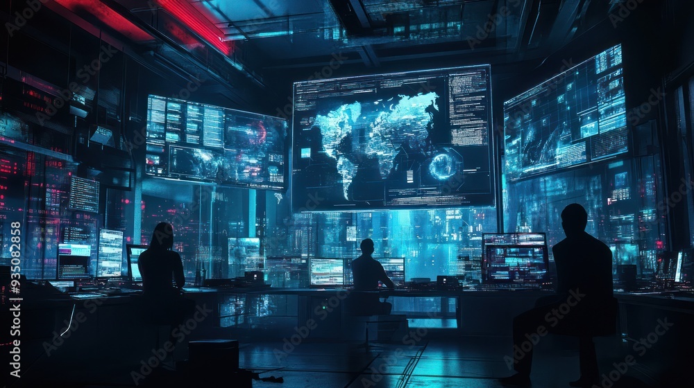 Cybersecurity Control Room with Hackers Cybersecurity Control Room with Hackers