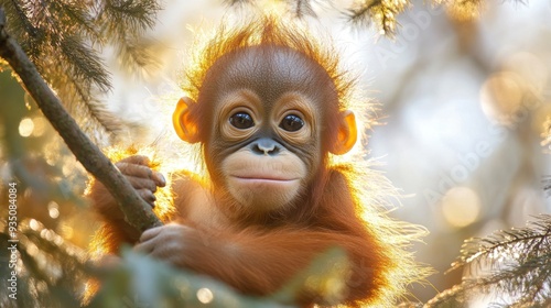 Orangutan or the Latin name Pongo great apes originating from the rainforests of Indonesian and Malaysia are threatened with extinction Background wallpaper AI generated image photo