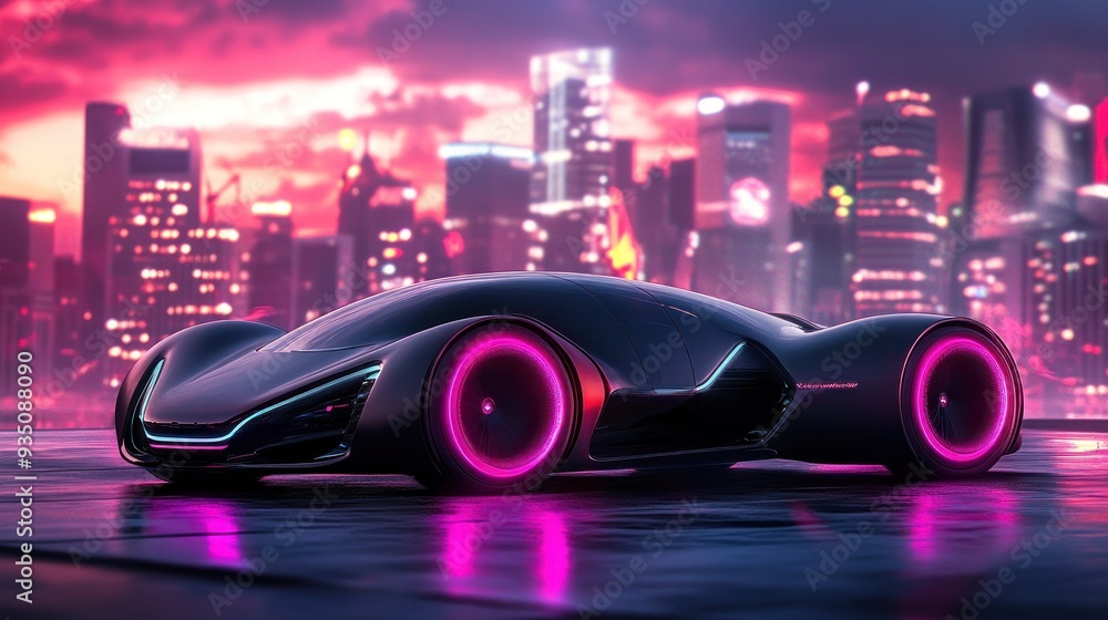 Futuristic Sports Car in a Cityscape Futuristic Sports Car in a Cityscape