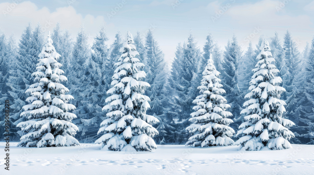 Winter landscape with a snow-covered path through a forest of frosted pine trees under a clear sky. Perfect for seasonal greetings and winter-themed projects. Winter landscape with a snow-covered path through a forest of frosted pine trees under a clear sky. Perfect for seasonal greetings and winter-themed projects.