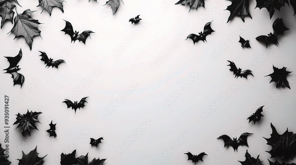 Fototapeta premium Bats and leaves Halloween background 