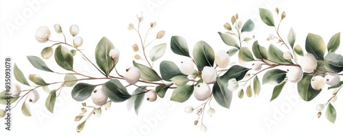 mistletoe branches against a white background.