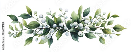 mistletoe branches against a white background.