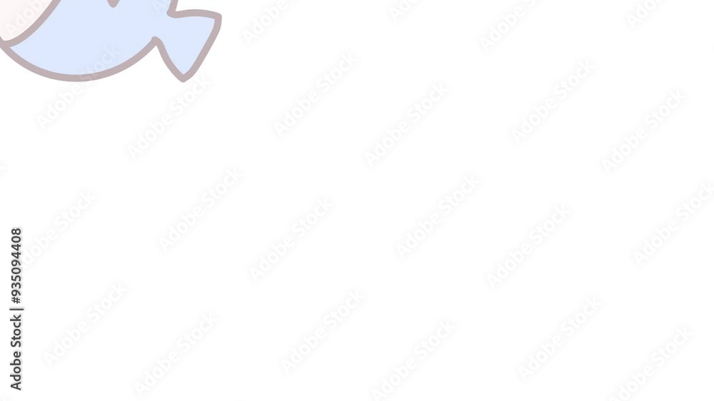 Abstract Cute Cartoon A Blue Fish Swimming On White Water Background. Minimal Style, 4K VDO Stop Motion, Seamless Loop, 2D Animated, Digital Art, Procreate Pocket