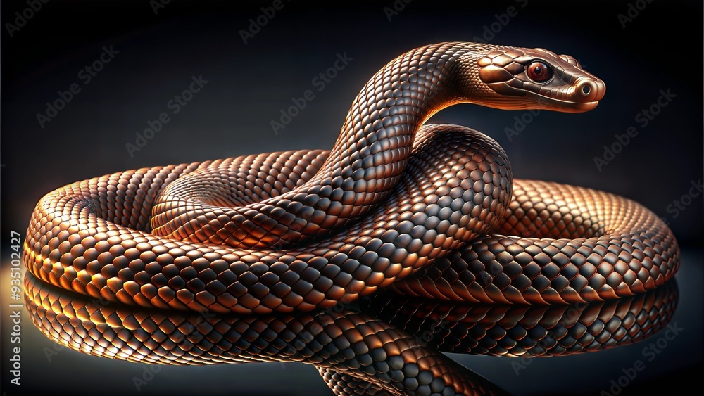 Realistic Golden Snake on Dark Background Realistic Golden Snake on Dark Background