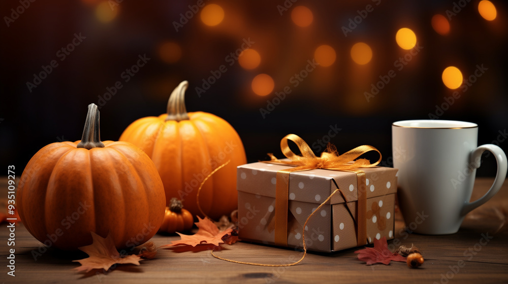 Pumpkin spice latte in a glass mug with cinnamon with Autumn decoration Pumpkin spice latte in a glass mug with cinnamon with Autumn decoration