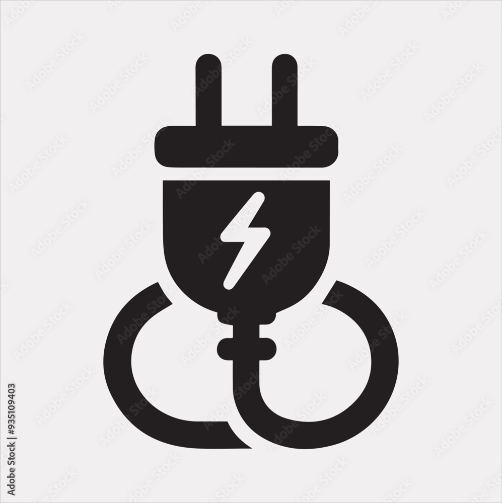 Electric plug icon Vector silhouette icon on a white background Electric plug icon Vector silhouette icon on a white background