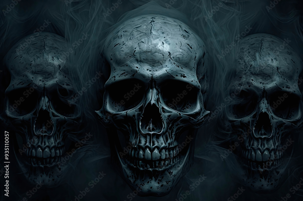 Skulls in smoke on a dark background. 3d illustration Skulls in smoke on a dark background. 3d illustration