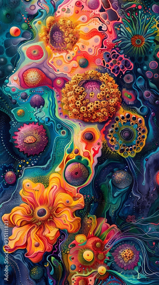 Naklejka premium Abstract floral patterns merging with cosmic energy