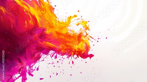 Pink and Orange Paint Splashes Against White Background photo