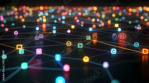 Glowing Digital Network Connectivity Abstract Background with Neon Lights and Futuristic Inspired Visuals